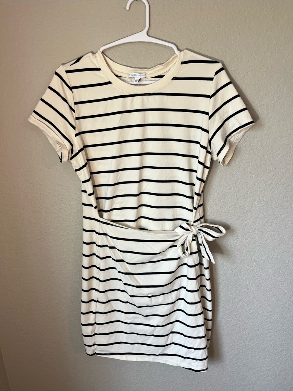 Threads 4 Thought Valerie Stripe Knotted Dress Medium Black Cream Coastal Resort